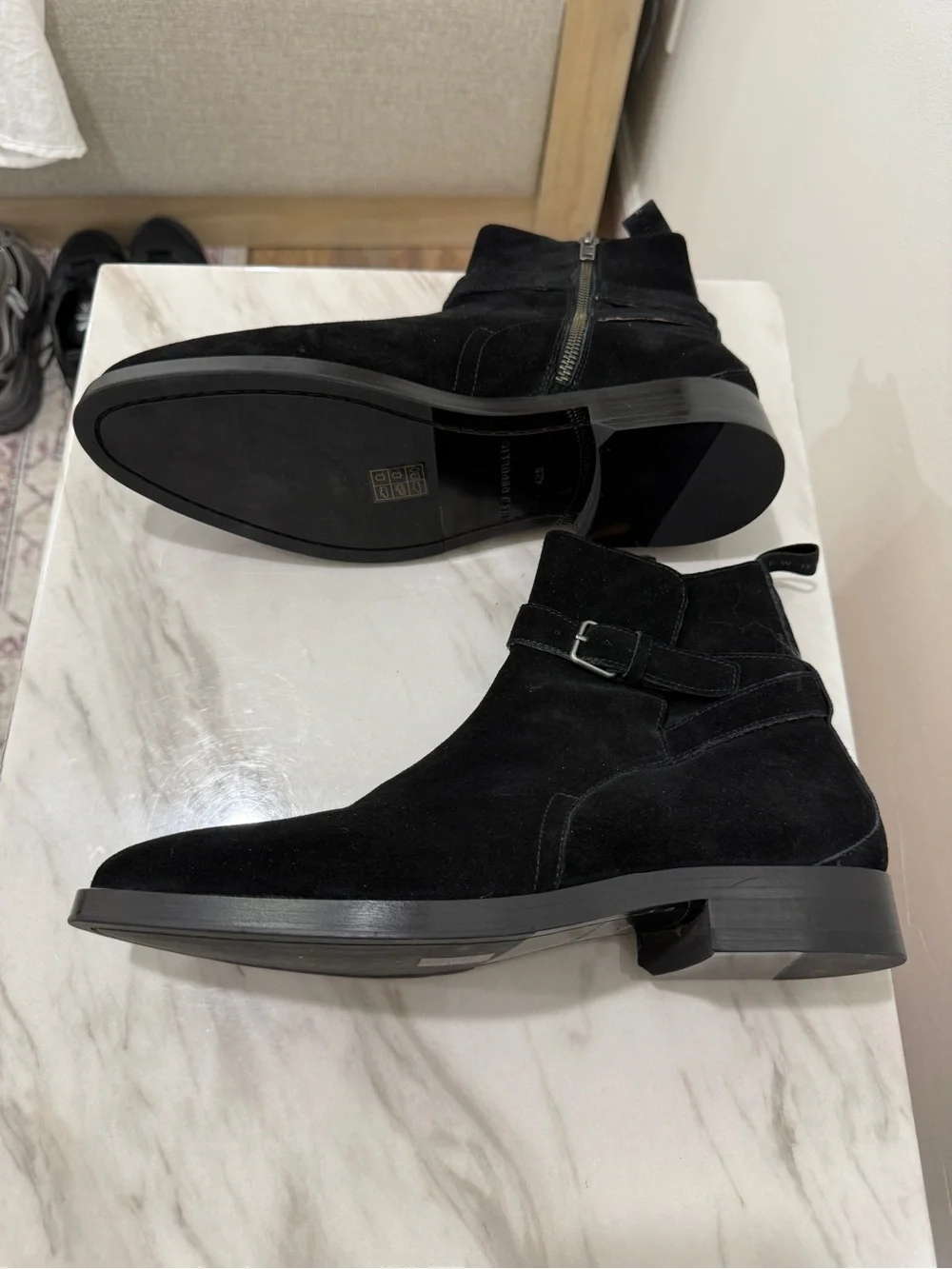 Men's Black Suede Ankle Boots with Buckle Strap